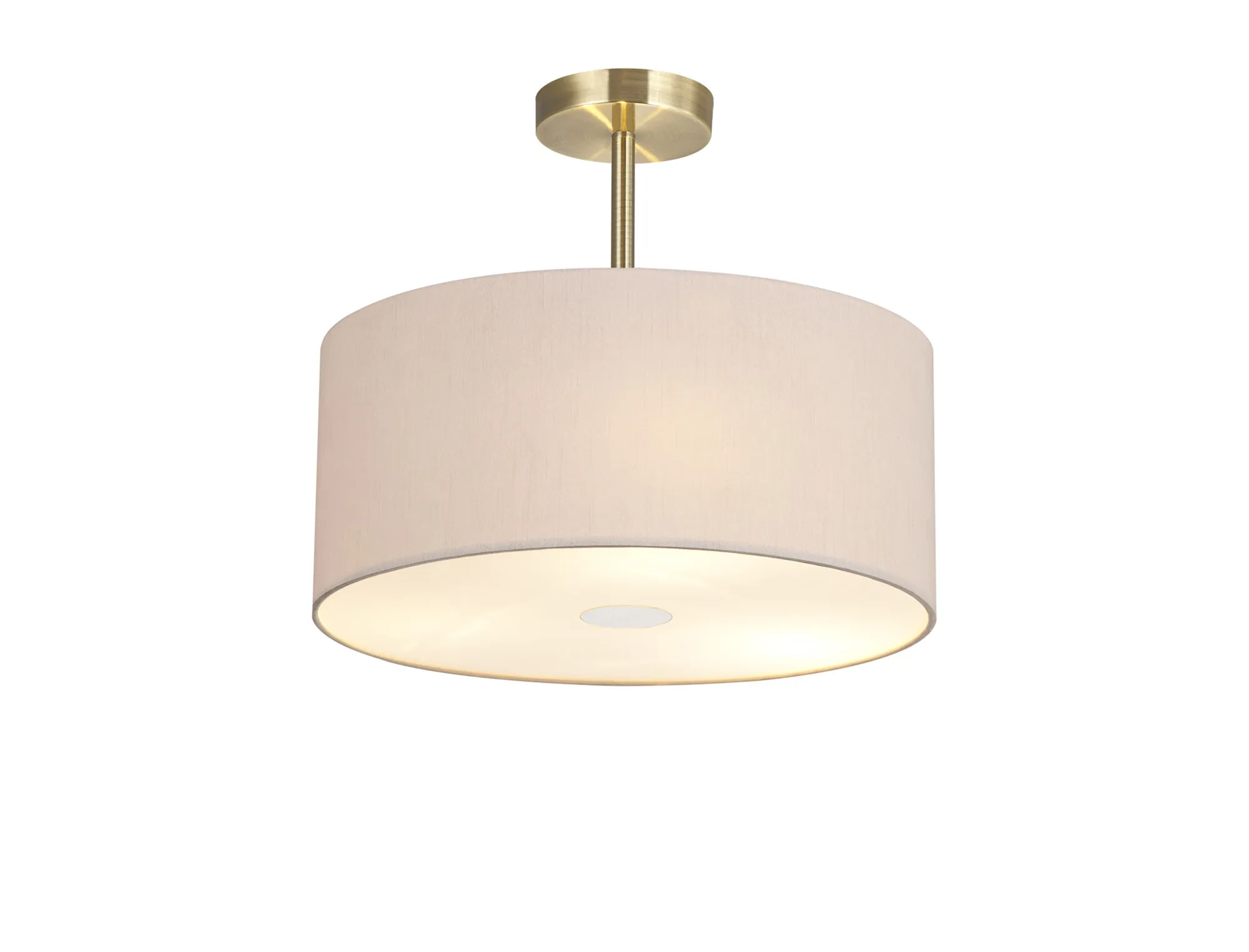DK0368  Baymont 40cm Semi Flush 3 Light Antique Brass, Nude Beige/Moonlight, Frosted Diffuser